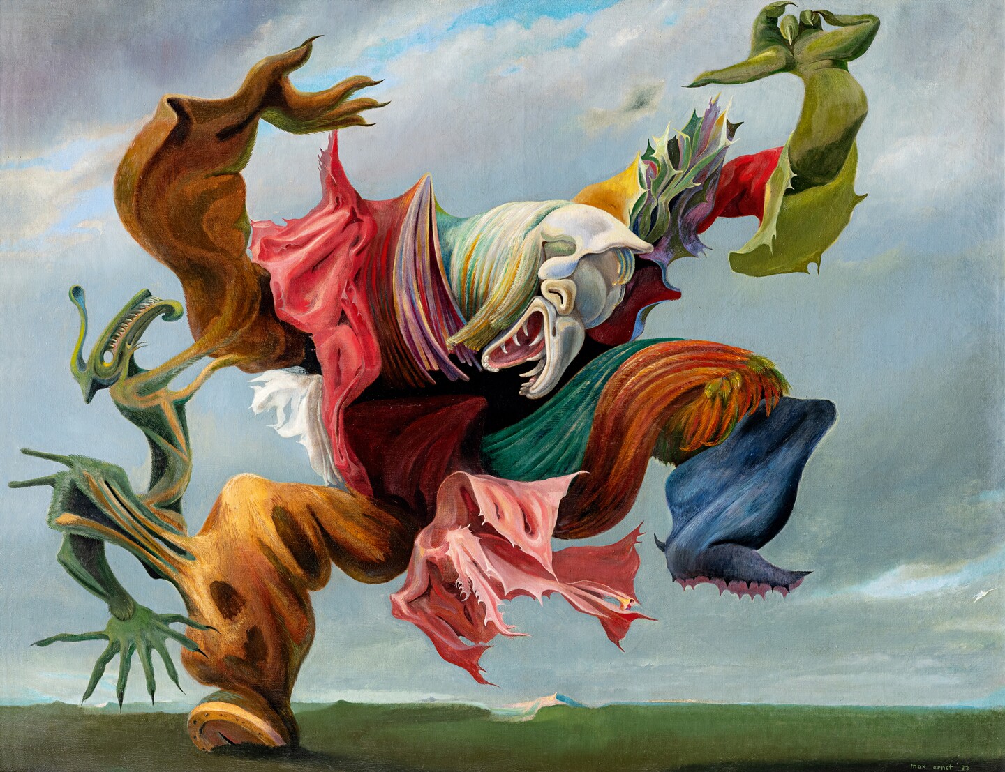 Max Ernst (1891–1976), Der Hausengel (Der Triumph des Surrealismus), 1937, Öl auf Leinwand, 114,2 x 146,5 cm, Collection Hersaint Family © Vincent Everarts Photography Brussels / VG Bild-Kunst, Bonn 2024