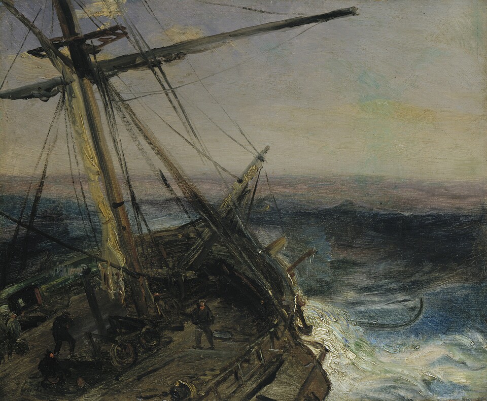 Jean Antoine Théodore Gudin (1802–1880) Segler im Sturm, 1837 Öl auf Papier (?) auf Holz, 31,8 x 38,9 cm © Hamburger Kunsthalle/bpk Foto: Elke Walford