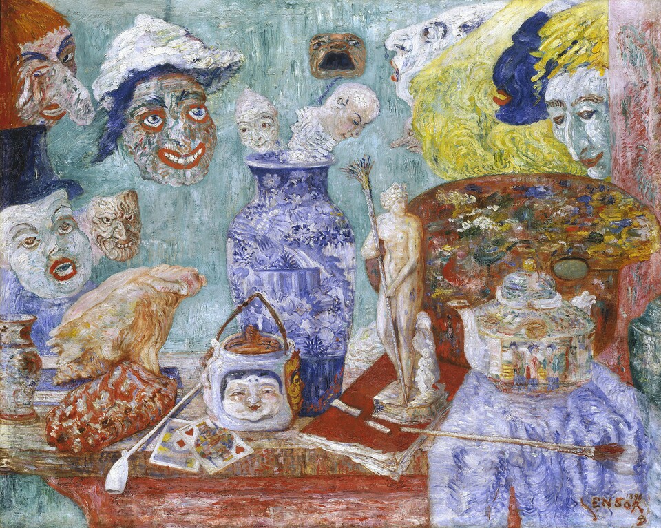 James Ensor (1860–1949), Stillleben mit Masken, 1896, © SHK / Hamburger Kunsthalle / bpk  Foto: Elke Walford James Ensor (1860–1949), Stillleben mit Masken, 1896, © SHK / Hamburger Kunsthalle / bpk  Foto: Elke Walford