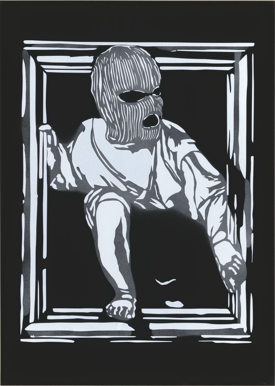 NEAL, Escape (Spray Paint Edition), 2021, Siebdruck in Weiß mit handgesprühtem Hintergrund auf Black Touche Papier, 700 × 500 mm, © Hamburger Kunsthalle / bpk, Foto: Christoph Irrgang NEAL, Escape (Spray Paint Edition), 2021, Siebdruck in Weiß mit handgesprühtem Hintergrund auf Black Touche Papier, 700 × 500 mm, © Hamburger Kunsthalle / bpk, Foto: Christoph Irrgang