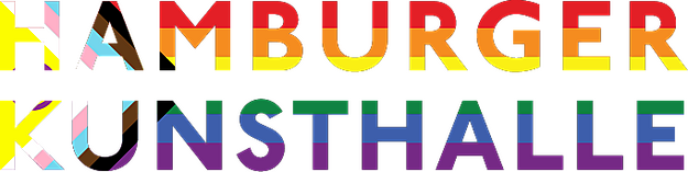 Logo der Hamburger Kunsthalle, eingefärbt in die Farben der Progress Pride Flag